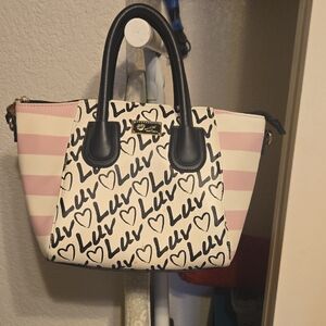 Betsey Johnson Pink and Black Love Satchel